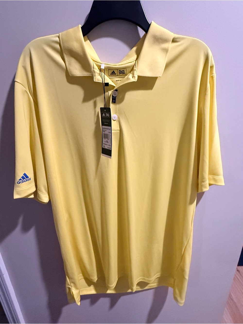 adidas Men’s Light Yellow Polo Shirt with Sleeve Logo